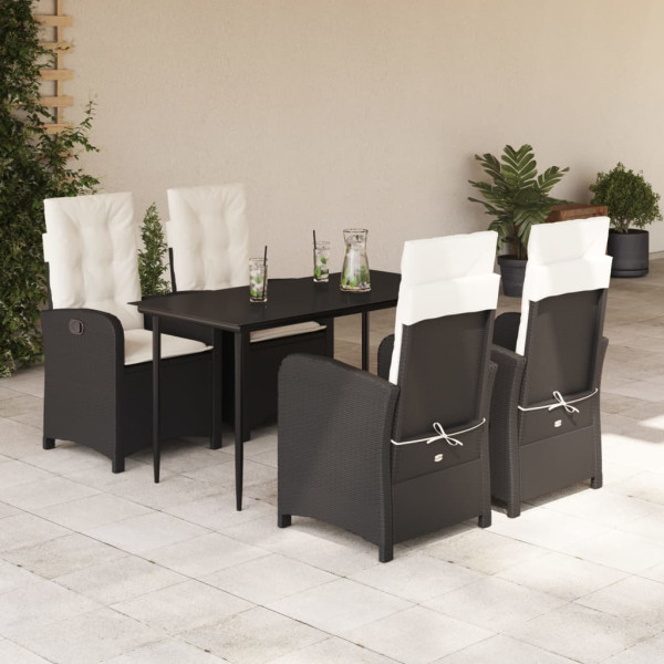 Set de muebles jardín 5 pzas con cojines ratán sintético negro D