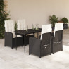Set de muebles jardín 5 pzas con cojines ratán sintético negro 1