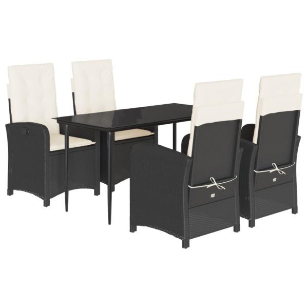 5 pcs conjunto de jantar p/ jardim c/ almofadões vime PE preto M 2
