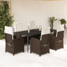 Set comedor de jardín 7 pzas con cojines ratán sintético marrón 1