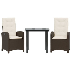 3 pcs conjunto jantar p/ jardim c/ almofadões vime PE castanho H
