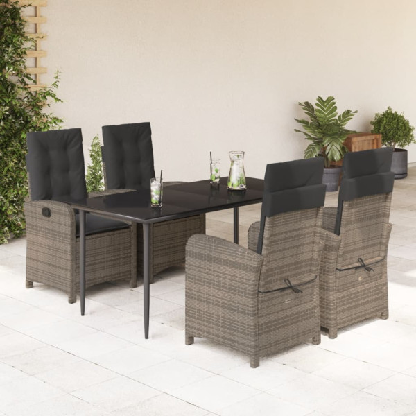 Set comedor de jardín 5 piezas con cojines ratán sintético gris D
