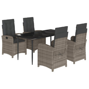 5 pcs conjunto de jantar p/ jardim c/ almofadões vime PE cinza H