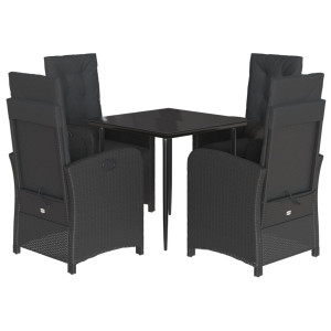 5 pcs conjunto de jantar p/ jardim c/ almofadões vime PE preto H