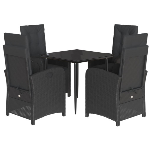 5 pcs conjunto de jantar p/ jardim c/ almofadões vime PE preto M 2