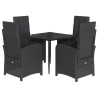 5 pcs conjunto de jantar p/ jardim c/ almofadões vime PE preto 2