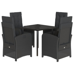 5 pcs conjunto de jantar p/ jardim c/ almofadões vime PE preto H
