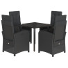 5 pcs conjunto de jantar p/ jardim c/ almofadões vime PE preto 2