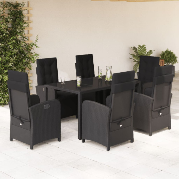 Set de comedor de jardín 7 pzas y cojines ratán sintético negro D