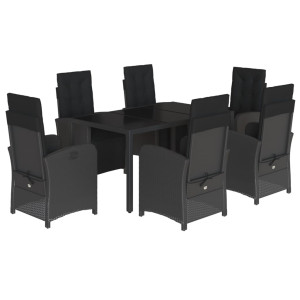 7 pcs conjunto de jantar p/ jardim c/ almofadões vime PE preto H