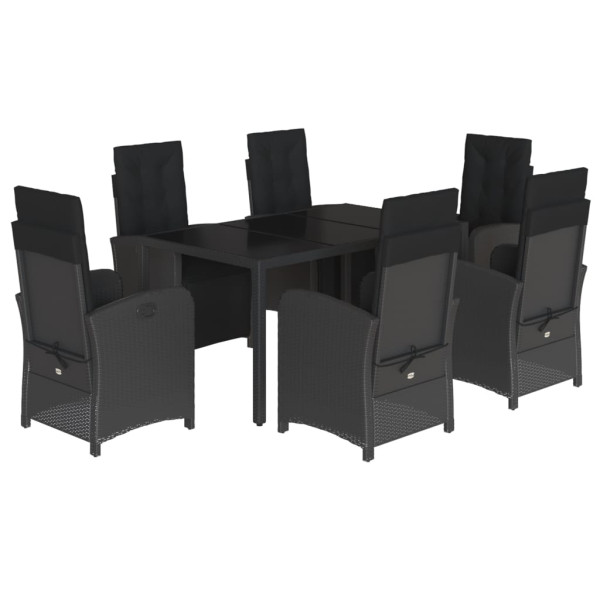 7 pcs conjunto de jantar p/ jardim c/ almofadões vime PE preto M 2