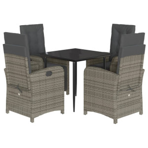 5 pcs conjunto de jantar p/ jardim c/ almofadões vime PE cinza H
