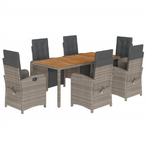 7 pcs conjunto de jantar p/ jardim c/ almofadões vime PE cinza H