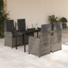 Set comedor de jardín 5 piezas con cojines ratán sintético gris 1