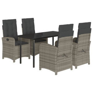 5 pcs conjunto de jantar p/ jardim c/ almofadões vime PE cinza H