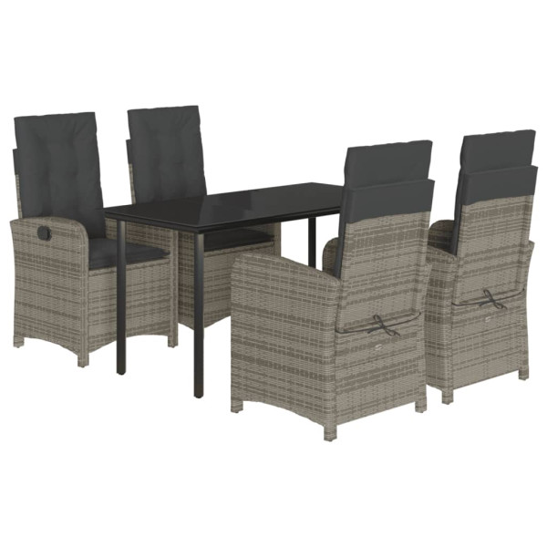 Set comedor de jardín 5 piezas con cojines ratán sintético gris M 2