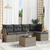 6 pcs conjunto sofás de jardim com almofadões vime cinzento 1