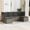 6 pcs conjunto sofás de jardim com almofadões vime cinzento 1