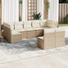 Set de sofás de jardín 9 pzas con cojines ratán sintético beige 1