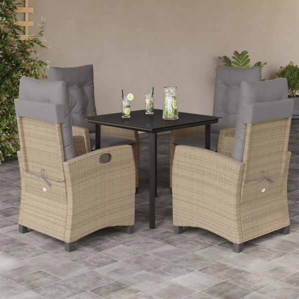 Set comedor de jardín 5 pzas con cojines ratán sintético beige D