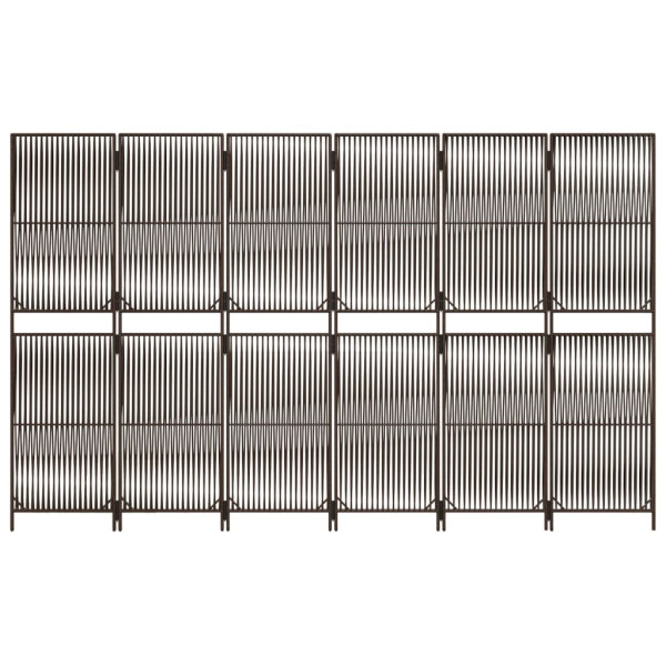 Biombo de divisão 6 painéis vime PE castanho M 5