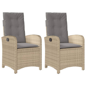 Sillones reclinables jardín y cojines beige mix 2 uds ratán PE H