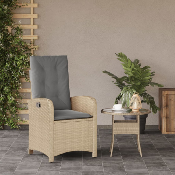 Sillón reclinable de jardín con cojines ratán PE beige mixto M 3