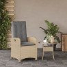 Sillón reclinable de jardín con cojines ratán PE beige mixto 3