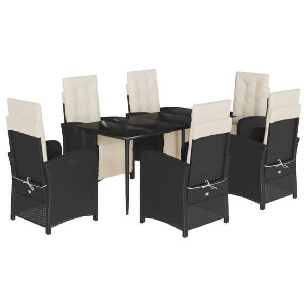Set de comedor de jardín 7 pzas y cojines ratán sintético negro M 2