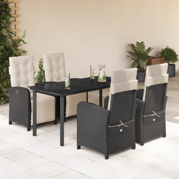 Set de muebles jardín 5 pzas con cojines ratán sintético negro D