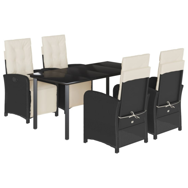 5 pcs conjunto de jantar p/ jardim c/ almofadões vime PE preto M 2