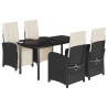5 pcs conjunto de jantar p/ jardim c/ almofadões vime PE preto 2