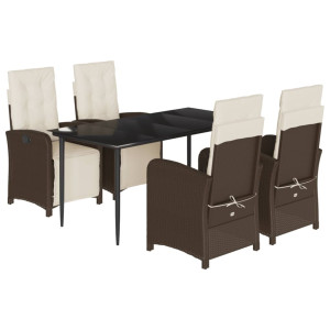 5 pcs conjunto jantar p/ jardim c/ almofadões vime PE castanho H