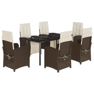7 pcs conjunto jantar p/ jardim c/ almofadões vime PE castanho H
