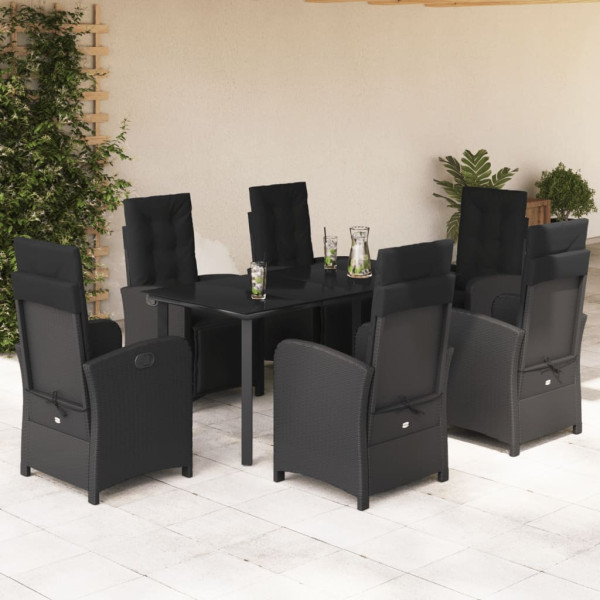 Set de comedor de jardín 7 pzas y cojines ratán sintético negro D