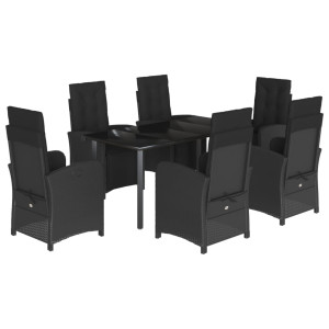 7 pcs conjunto de jantar p/ jardim c/ almofadões vime PE preto H