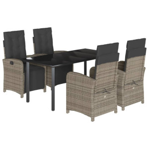 5 pcs conjunto de jantar p/ jardim c/ almofadões vime PE cinza H