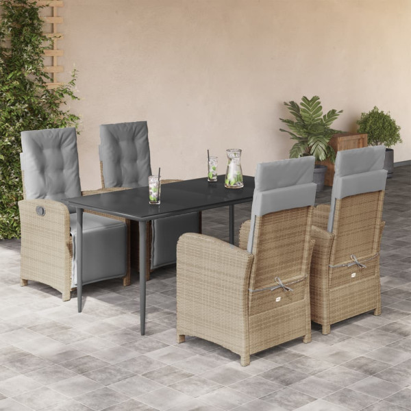 Set comedor de jardín 5 pzas con cojines ratán sintético beige D