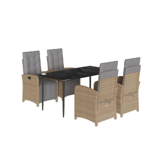 5 pcs conjunto de jantar p/ jardim com almofadões vime PE bege H