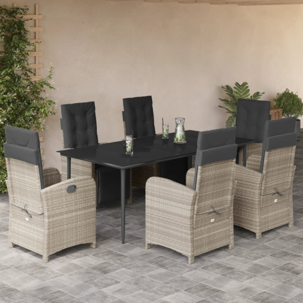 Set comedor jardín 7 pzas y cojines ratán sintético gris claro D