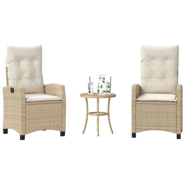 Sillas y mesita de jardín 3 piezas ratán sintético cojín beige D