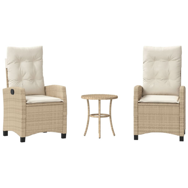 Sillas y mesita de jardín 3 piezas ratán sintético cojín beige M 2