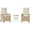 Cadeiras e mesa de jardim 3 peças ratão sintético almofada beige 2