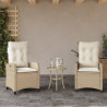 Cadeiras e mesa de jardim 3 peças ratão sintético almofada beige 3