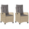 Sillones reclinables jardín y cojines beige mix 2 uds ratán PE 2