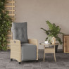 Sillón reclinable de jardín con reposapiés ratán PE beige mixto 3