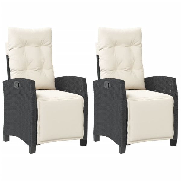Sillones reclinables jardín con reposapiés 2 uds ratán PE negro M 2