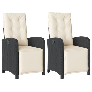 Sillones reclinables jardín con reposapiés 2 uds ratán PE negro H