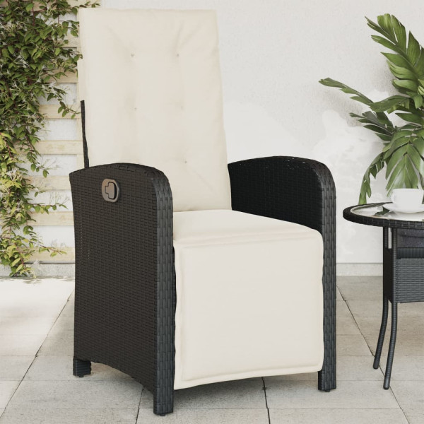 Sillones reclinables jardín con reposapiés 2 uds ratán PE negro M 3
