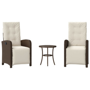 Cadeiras e mesa de jardim com almofadas 3 peças ratão PE marrom H